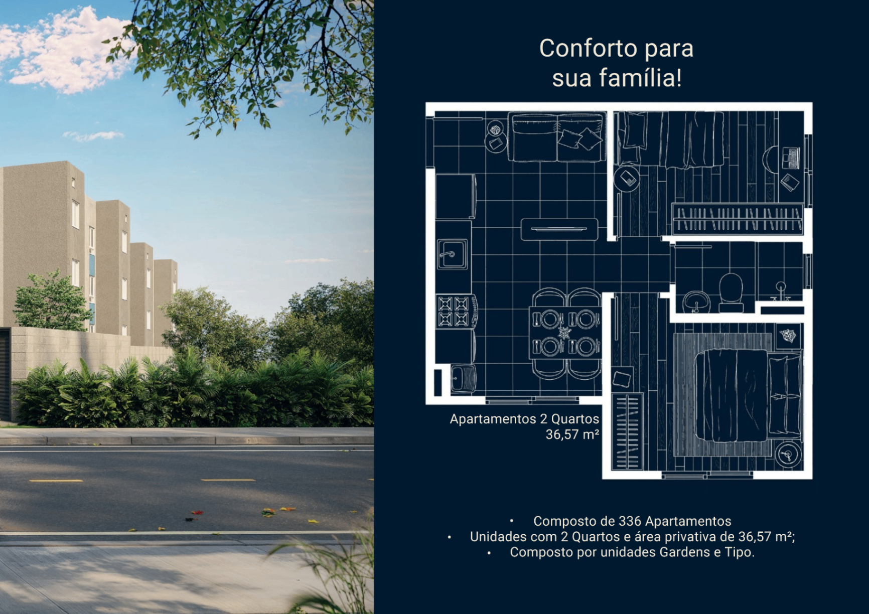 Planta de apartamento de 2 quartos do Solar do Vale Veneza I